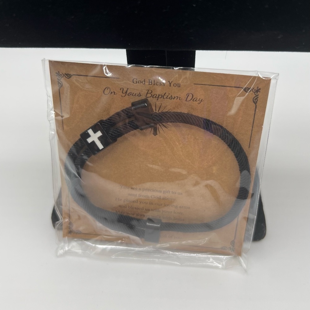 Adjustable Black Corded Baptism Bracelet